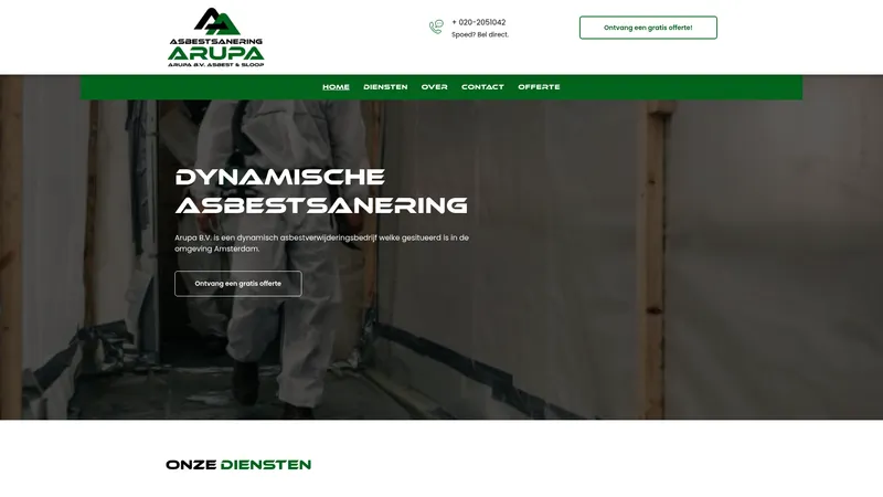 Website van Asbestsanering Arupa B.V.