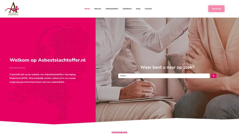 Website van Asbestslachtoffers Vereniging Nederland