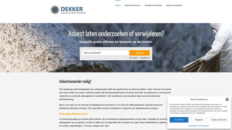 Website van Dekker Asbestsanering