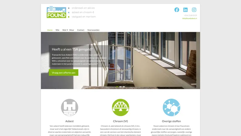 Website van Found Advies & Onderzoek - Asbest en chroom-6