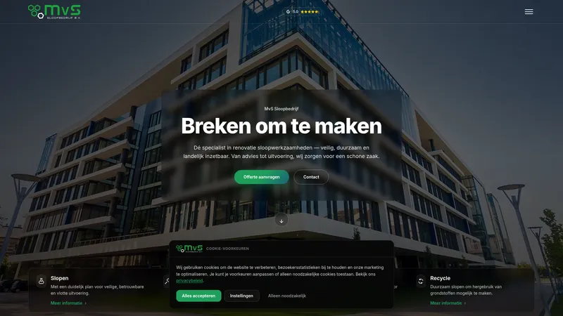 Website van MvS Sloopbedrijf
