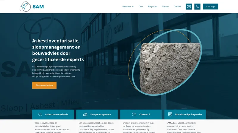 Website van SAM Advies B.V.
