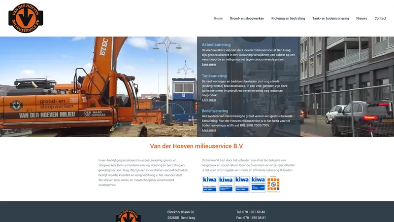 Website van Van der Hoeven Milieu Service B.V.